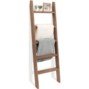 FUIN Blanket Ladder, 5ft Rectangle Rung Rustic Solid Wood Decor Rack, Brown, Thick