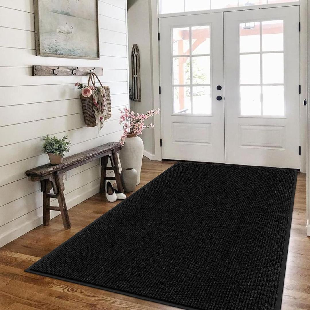 Front Door Mat Outside Entrance-Welcome Mats Outdoor for Entryway 96"x48" - Heavy Duty Commercial Floor Mats for High Traffic Area, Low Profile Washable Front Doormat, All-Season, Black