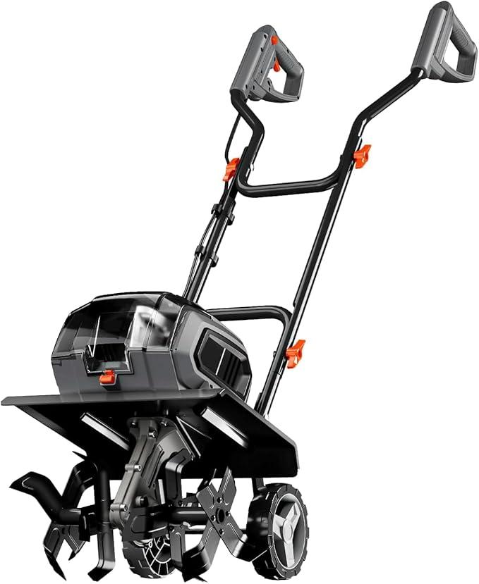18 Inch 15 Amp Electric Tiller Cultivator, 24 Steel Tines for Gardening, Corded & High Power Garden Roto Tiller, 8.7'' Tilling Depth, 4-Adjustable Wheels, Foldable Handle, for Lawn Yard, Gray