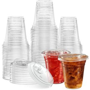 12 oz. Clear Cups with Strawless Sip-Lids, PET Crystal Clear Disposable 12 oz Plastic Cups with Lids [50 Sets]