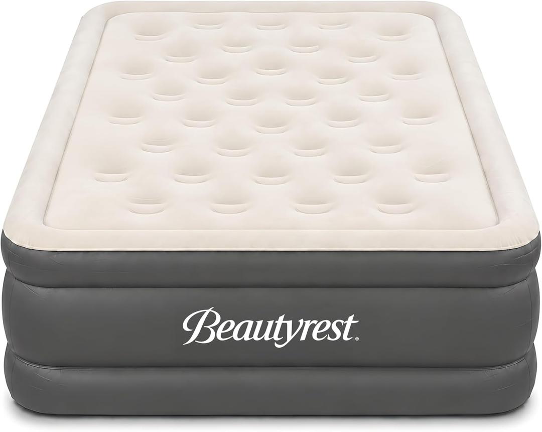 Beautyrest Sky Rise Twin Size Air Mattress with Built-in Pump, 18" Raised Inflatable Bed with Comfort Top, Offset Coil Support, Anti-Leak Pump, Carry Bag, 700 lb Capacity