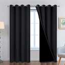 Yakamok 90 Inch Length 100% Blackout Curtains for Bedroom, 2 Thick Layers Thermal Insulated Grommet Total Blackout Drapes with Black Liner for Living Room (52Wx90L,Black, 2 Panels)