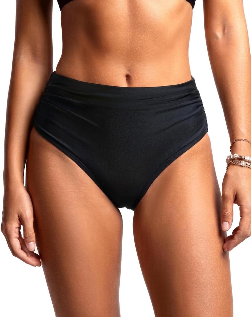 Daci Full Coverage Bikini Bottoms - Mid Rise Bathing Suit Bottoms for Women Tummy Control Swimsuit Bottom (Large, Black)