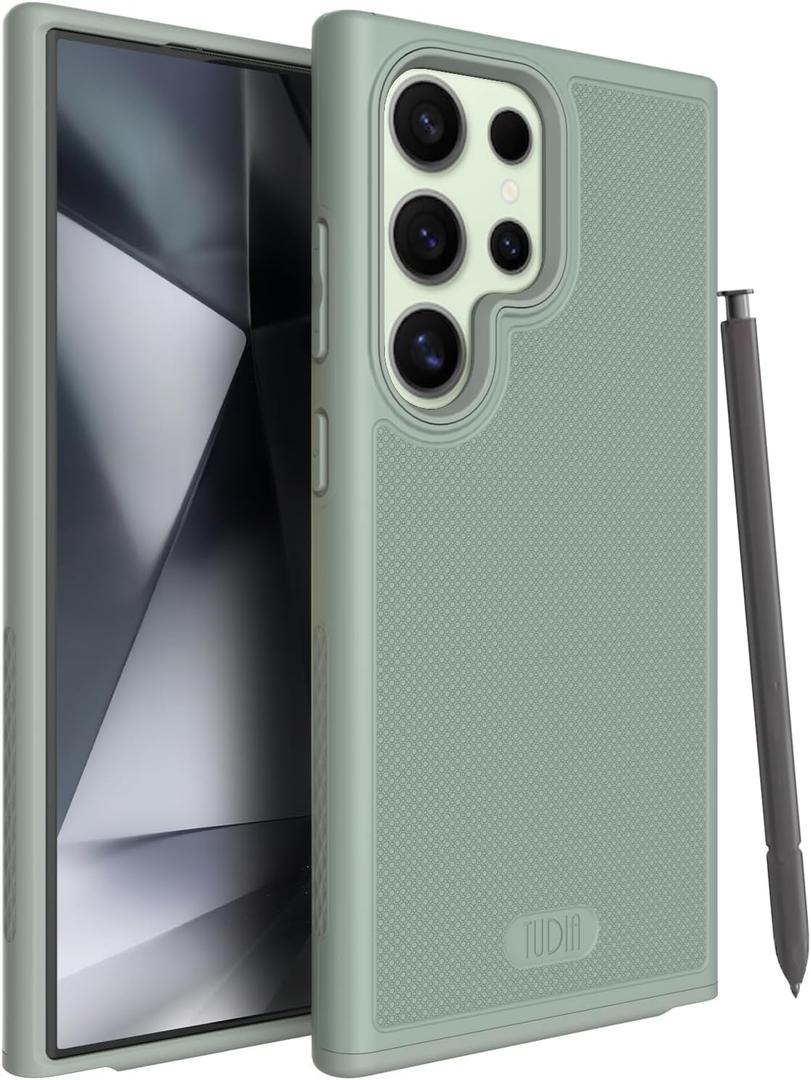 TUDIA MergeGrip Phone Case for Samsung Galaxy S24 Ultra 2024 - Dual Layer, Shockproof, Military Grade, Non-Slip, Heavy Duty & Tough Protector Cover Protective Phone Case - Green Lily