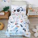 PERFEMET Car Toddler Bedding Kids 4 Pieces Bed in A Bag for Boys Vehicles Truck Toddler Girl Comforter Sets with Bed Sheets Modern Bedroom Collection, White