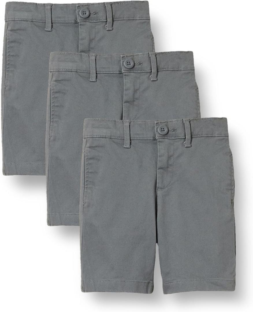 Amazon Essentials Boys and Toddlers' Uniform Woven Flat-Front Shorts (Wrinkle Resistant), Pack of 3 (10, Charcoal)