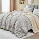 MUXHOMO Duvet Cover King Size, Reversible Floral Silver Gray Duvet Cover Set with Zipper Closure, 3 Pieces Botanical Patterns Soft Microfiber Bedding Set with 4 Ties (90"x104", 2 Pillow Cases)