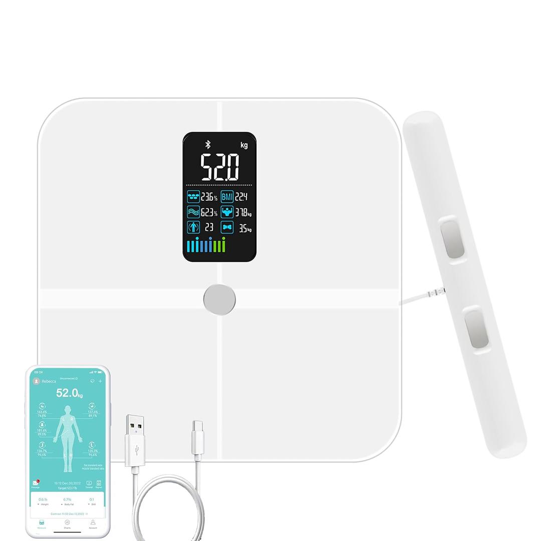 8 Electrode Smart Body Fat Scale, Scales for Body Weight and Fat, Large Display BMI Digital Weight Scale, Composition Analyzer with Report, Accurate Bathroom Scale for Weight Muscle White