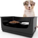 Elevated Dog Bowl Stand Set, Quiet Eating Mess Proof Raised Dog Bowls 2 Stainless Steel Food Bowls, Splash Water Collection Non-Slip Small Cat Feeding Table (Black)