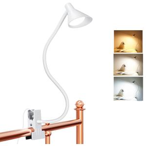 Desk Lamp Clip on Light USB Reading Light 3 Color Modes 10 Dimmable Brightness Eye Care Clamp Desk Lamp Flexible Gooseneck Book Light for Reading in Bed and Desk (White)