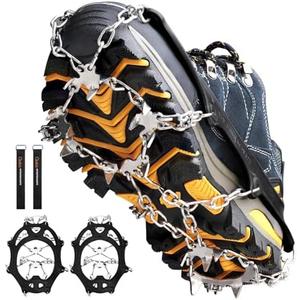 Cimkiz Crampons Ice Cleats Traction Snow Grips for Boots Shoes Women Men Anti Slip 19 Stainless Steel Spikes Safe Protect for Hiking Fishing Walking Climbing Mountaineering, Medium