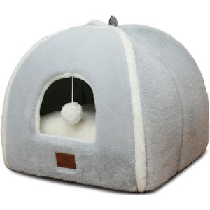 Cat Bed for Indoor Cats - Cat Cave Bed Cat House Cat Tent with Removable Washable Cushioned Pillow, Soft and Self Warming Kitten beds,Cat Beds & Furniture,for Small and Medium Pet Bed. (M(15 x 15 x 15 Inch), Grey)