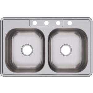 Dayton D233214 Equal Double Bowl Top Mount Stainless Steel Sink, 33 X 21 X 6.5