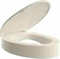ELONGATED toilet seat risers for seniors, Slow Close, Elevated toilet seat, Heavy Duty, Never Loosen, Raised toilet seat elongated bowl, White(18.5”)