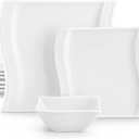 MALACASA Ivory White Dinnerware Set, 12 Pieces - Porcelain Dinner Plates, Dessert Plates and Bowls, Square Flora Pattern (12 Piece(Service for 4))