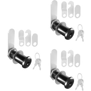 3 Pcs Cabinet Locks with Keys, 1-1/2'' Cam Lock Keyed Alike Fit 1-3/8'' Max Panel, Secure RV Locks for Cabinet Drawer Mailbox Lock Replacement, Zinc Alloy (Black)