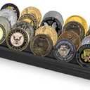 Americanflat 12x4 Challenge Coin Display with 4 Rows in Black - Military Coin Display Stand in Solid Engineered Wood - Collectible Challenge Coin Holder Display