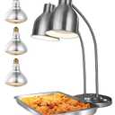 VEVOR Food Heat Lamp, 500W Electric Commercial Food Warmer Light, 2-Head Stainless Steel French Fry Heating Lamp with 3 Bulbs, Catering Food Warming Equipment for Kitchen, Buffet, Restaurant, Silver