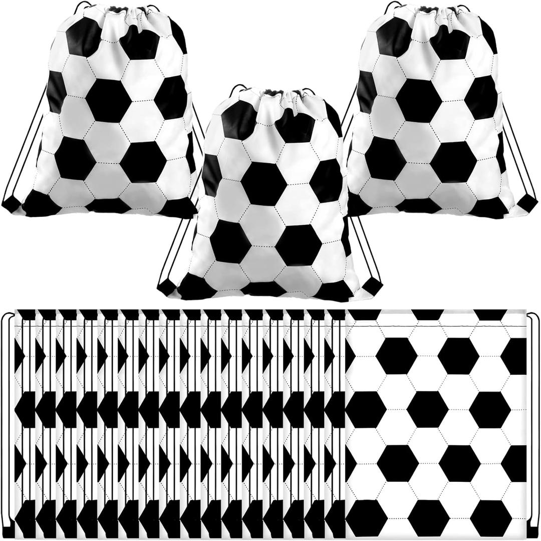 Shappy 24 Pieces Small Sport Drawstring Bags Candy Bag Sport Party Drawstring Goodie Favor Bags Supplies Gifts for Sports Party (Soccer, 6.9x9.8 Inch)
