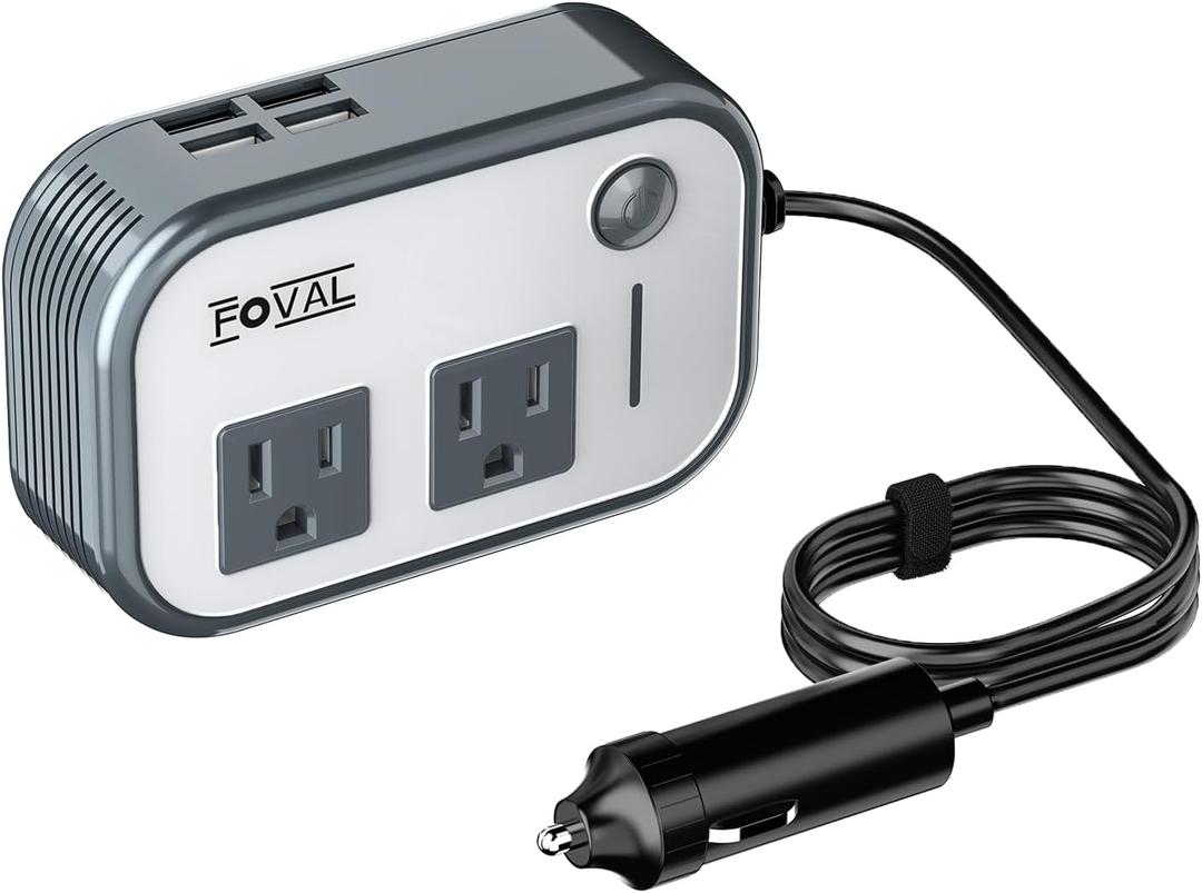 200W Car Power Inverter, FOVAL 12V DC to 110V AC Car Inverte with 4 USB Ports Car Outlet Adapter, Power Inverter for Vehicles, Car Plug Adapter Outlet for Laptop Computer Charger (Gray) (Grey)
