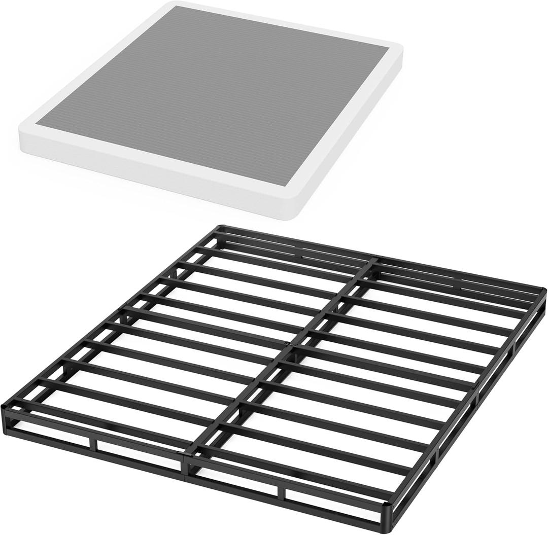 Full Size Box Spring 5 Inch Low Profile Box Spring Full with Cover,Strong Bed Base Full Size Bed Frame Heavy Duty Metal Struction for Mattres Foundation Box Frame,Noisy Free (5 Inch-Full)