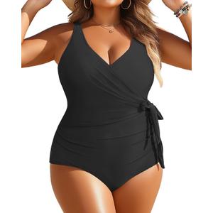 Yonique Plus Size One Piece Swimsuits for Women Tummy Control Bathing Suits Full Coverage Swimwear (Black) 12 Plus