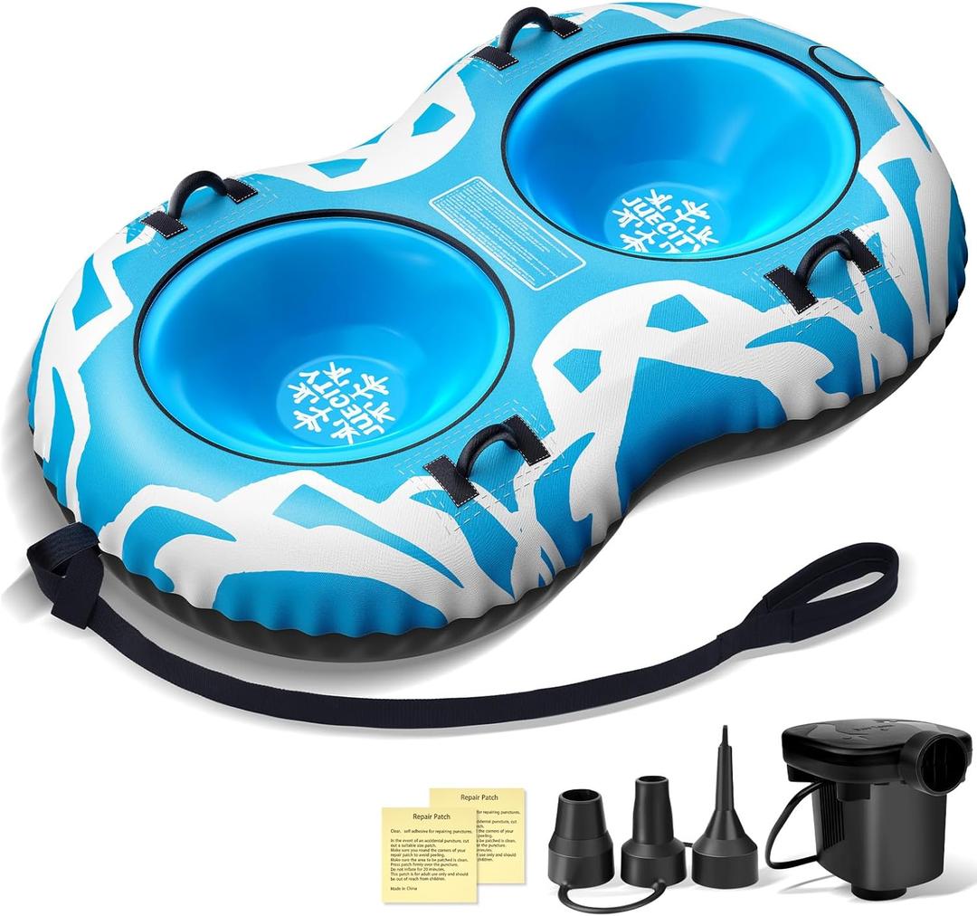 Snow Tube with Towable Leash, 68 Inch Snow Sleds for Kids and Adult，2 Person Sled for Winter Sports, Snow Tubes for Sledding Heavy Duty, Inflatable Snow Sled with Double Layer Bottom Fabric