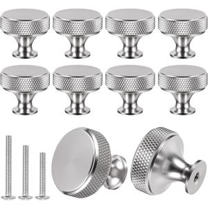 10 Pack Silver Cabinet Knobs Drawer Cupboard Kitchen Knobs Round Solid Knurled Cupboard Handles with 30 Screws for Cabinet Furniture Dresser Wardrobe Pulls(Silver)