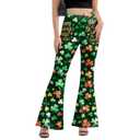 Womens St Patricks Day Bell Bottoms Leggings for Women, Plus Size St. Patricks Day Costume High Waisted Printed Flare Legging Green Pants, for Women Bell Bottoms Pants Red M
