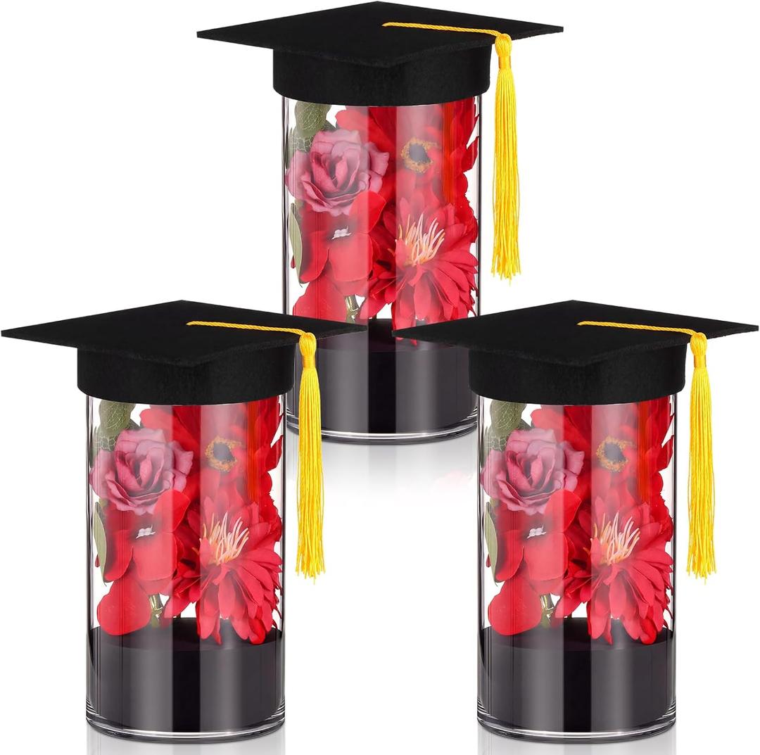 FoldTier 38 Pcs 2026 Graduation Table Centerpieces Set, DIY Grad Party Decorations with Mason Jar Style Vases, Felt Caps, Artificial Flowers, Eucalyptus Sprigs, Class of 2026 Table Decor Gifts (Red)