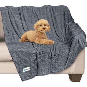 PetAmi Waterproof Dog Blanket, Leakproof Puppy Blanket for Medium Large Dogs, Furniture Sofa Couch Cover Protector, Fleece Pet Throw for Indoor Cat Kitten, Reversible Washable Soft Plush, 40x60 Gray