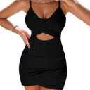 GRAPENT One Piece Bathing Suit for Women with Skirt Cutout Swimsuits Criss Cross Swim Dress Colorblock Tie Back Swimwear (Medium, Black)