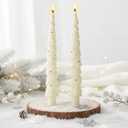 MTLEE Christmas Tree Shaped Taper Candles 10 Inch Unscented Christmas Tree Candles Decorative Aesthetic Xmas Relaxation Gifts for Centerpiece Decorations (Cute,White,2 Pcs)