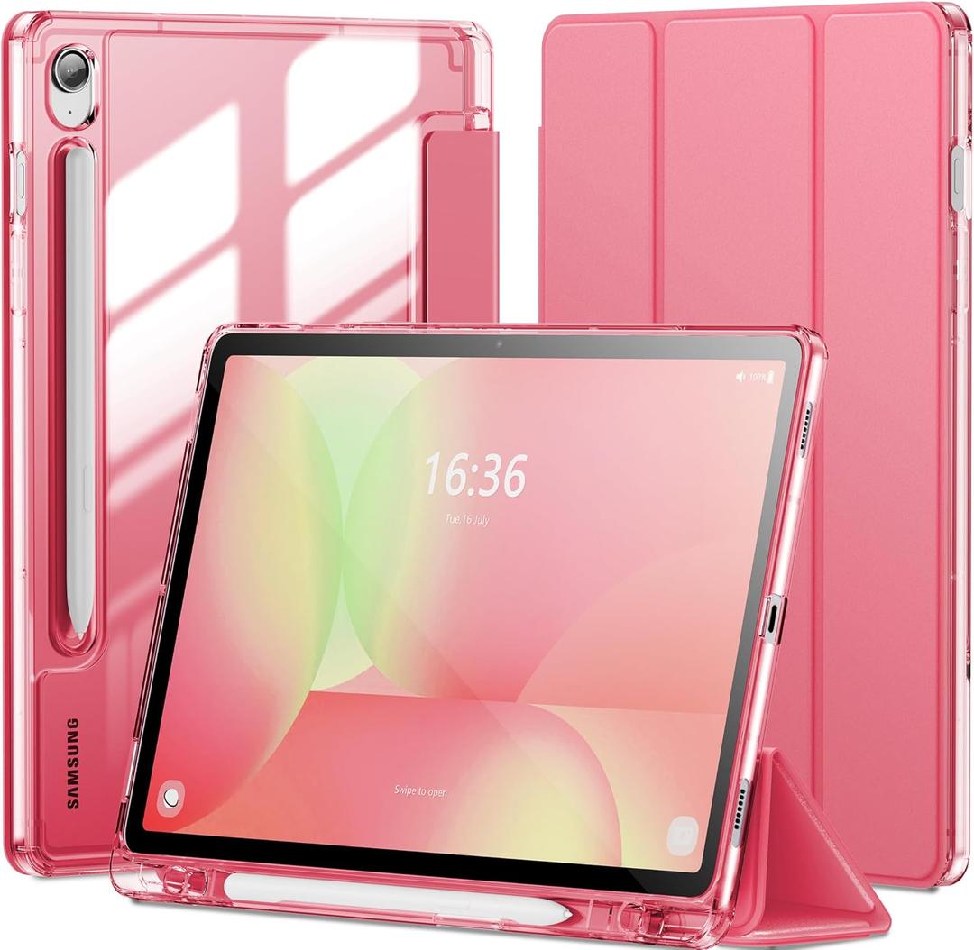 INFILAND Case for Samsung Galaxy Tab S10 Lite /S10 FE/ S9 FE 5G 10.9 Inch/Tab S9 11 Inch with S Pen Holder, Slim Clear Protective Cover Support Auto Wake/Sleep (CoralRed)