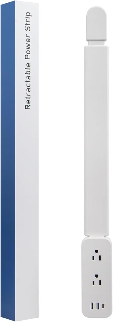 Electrical Outlet Extender Stick - Features USB-A, USB-C and 2 AC Outlets, Extends 22"-34", Rotates 180 Access Hard-to-Reach Outlets, Wall Plug Power Socket Expander Nightstands, Sofa, Desks and More