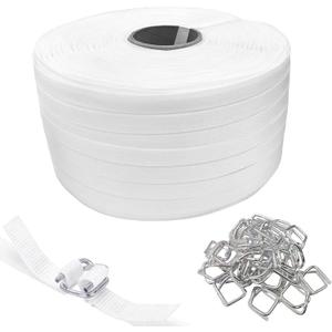 3/4" x 330' Woven Cord Strapping Roll with 50 Pack Metal Wire Buckles, Heavy Duty Poly Packaging Strapping 2400 lbs Break Strength, Polyethylene Braided Rope for Pallet Shipping & Industrial Bundling