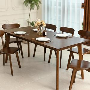 DELAVIN 59 Inch Large Solid Wood Dining Table for 4-6 People, Mid Century Rectangular Kitchen Table, Farmhouse Oak Dining Room Table for Dining Room, Living Room, Easy Assembly, Walnut