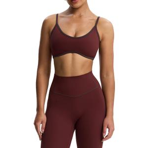 Aoxjox Women's Color Block Workout Sports Bras Fitness Lexi Lined Strappy Bra Athletic Yoga Crop Tank (Raisin/Mulch)