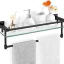 20-inch Glass Shelf with Towel bar, Matte Black-Finished Rail, Rectangular Stainless Steel Shelf, Wall-Mounted Storage Rack, 20-inch with Railing