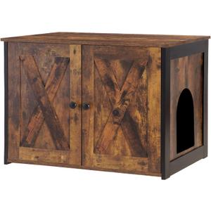 Dwanton Litter Box Enclosure, Cat Litter Box Furniture Hidden, Reversible Entrance Can Be on Left or Right Side, Wooden Cat Washroom Indoor, Rustic Brown, 27.6 Inches