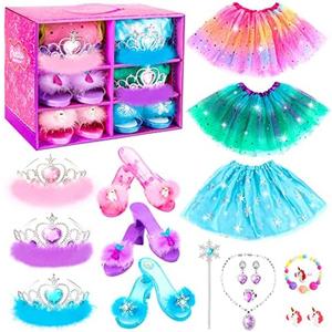 Princess Dress Up Shoes Set, Girls Dress Up Toys Toddler Jewelry Boutique Kit, 3 Themes of Unicorn Mermaid Ice Princess Costumes Set, Pretend Play Gifts for Little Girls Aged 3-6 Years Old