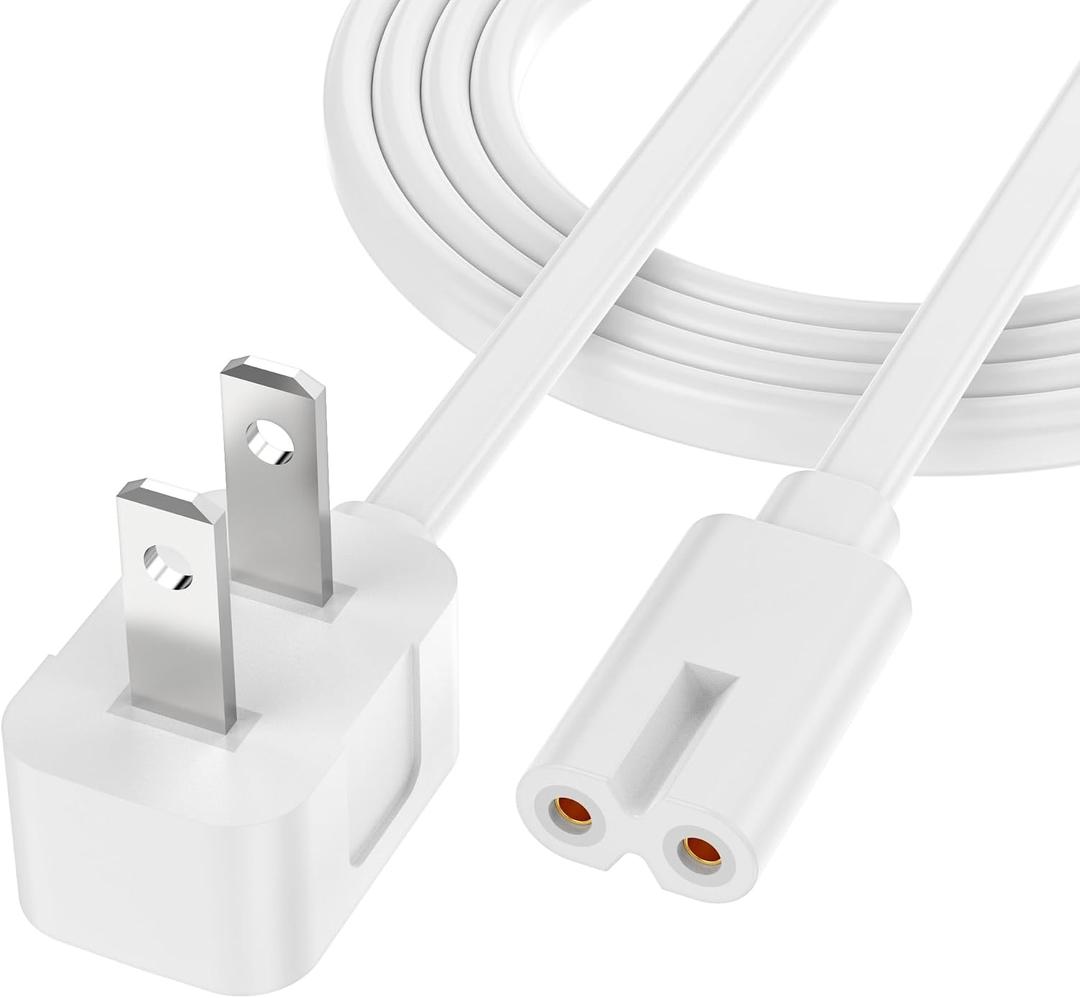 AGVEE 6.6ft 90 Degree Power Cord for Sony PS5/PS3 Slim, Xbox Series S/X, Xbox One S/X, 2 Prong C7 Universal TV Power Cable Replacement, Sleek Minimalist Design, White