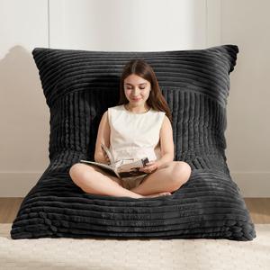 3-in-1 Giant Bean Bag Chair for Adults & Kid, Convertible Floor Sofa to Mattress, High-Density Foam Chair Bed with Washable Cover, Multi Functional Lounge Couch for Bedroom, Living Room (Black), XL Sofa Chair