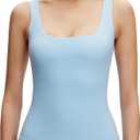 NANJI Tank Top for Woman - Square Neck Slim Fit Basic Stretch Sleeveless Tops Shirts for Casual Going Out Workout Yoga, Large