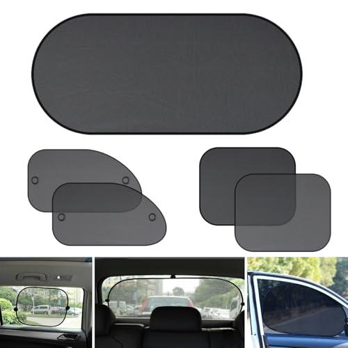 Flygun 5 PCS Car Rear Windshield Side Window Sunshade, 39.3" x 19.6" + 25.5" x 14.9" + 17.3" x 14.1" Mesh Heat Insulation Cover, Foldable Storage Interior Protector, Universal for Cars (Black #08)