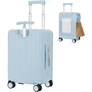 MRPLUM 20" Carry On Luggage Double Handle Suitcase with Net Pocket,Blue, 20.3"x12.6"x9.8"