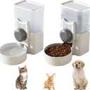 Hanging Automatic Pet Feeder Water Dispenser Set, 35oz Rabbit Food Bowl Water Bottle Cage-Mounted Gravity Hanging Feeder for Small Pets Rabbits Ferrets Cats Dogs Guinea Pigs (Grey)