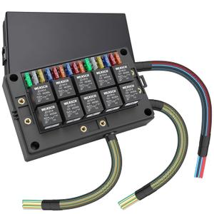 12V Relay Box 15 Way Fuse Relay Box, with Pre-Wired, 10 Relays and 15 ATC/ATO Blade Fuses, 5 Pin Relay Block and Kit, for Automotive Car Marine Truck Boat