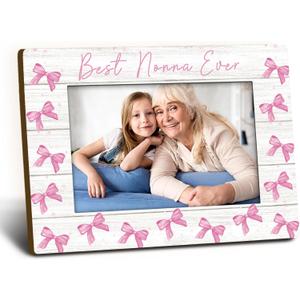 Nonna Gifts Picture Frame 4x6, Nonnas Pink Bow Wooden Picture Frame, Christmas Mothers Day Birthday Gifts for Nonnas Grandma, Best Nonna Ever Decorative Photo Frames for Table Desk Decor