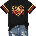 Game Day Shirt Women: Team Fan T-Shirt Cute Football Heart Graphic Tees Casual Season Short Sleeve Tops (Black, XL)